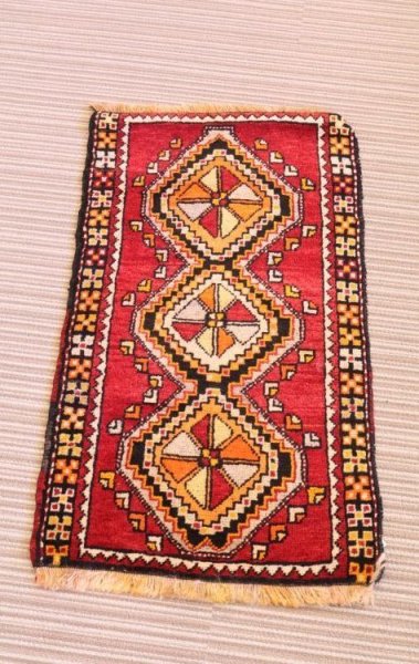 画像1: NO593 手織り トルコ絨毯 ウール&カシミヤ (1)